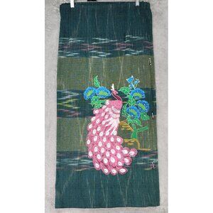 Womens Skirt M/L Green Pink Peacock Floral Hand Painted Beaded Vintage Maxi Wrap